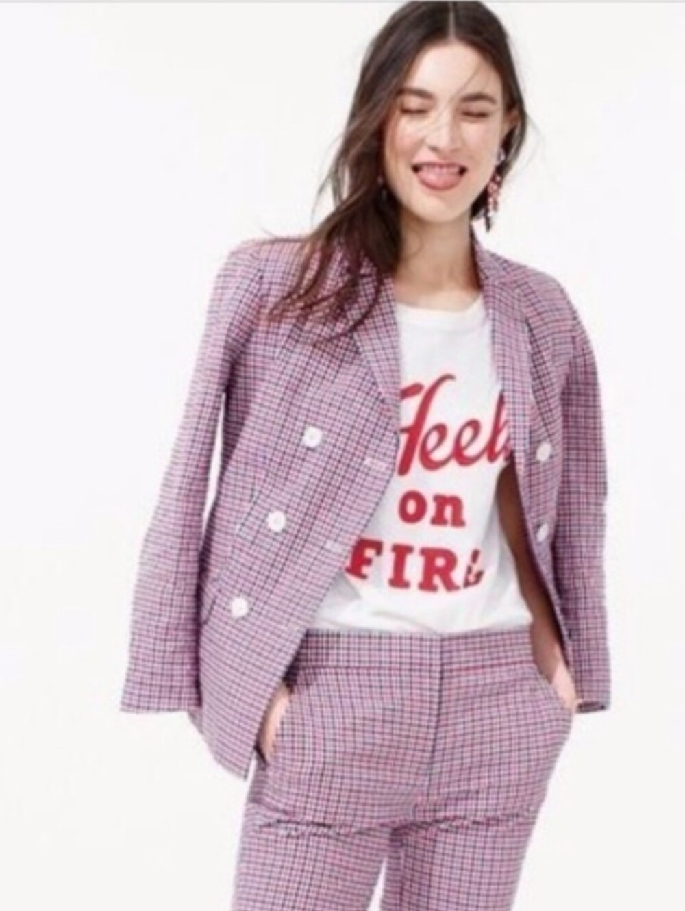 J.Crew Double-Breasted Plaid Check Blazer Jacket – Size 12 Red navy White G1124